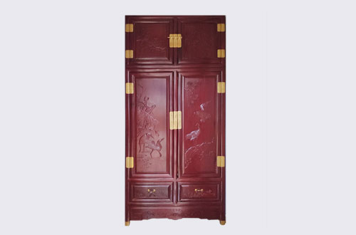 镜湖高端中式家居装修深红色纯实木衣柜